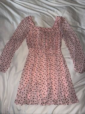 Women’s Pink Heart Print Long Sleeve Dress